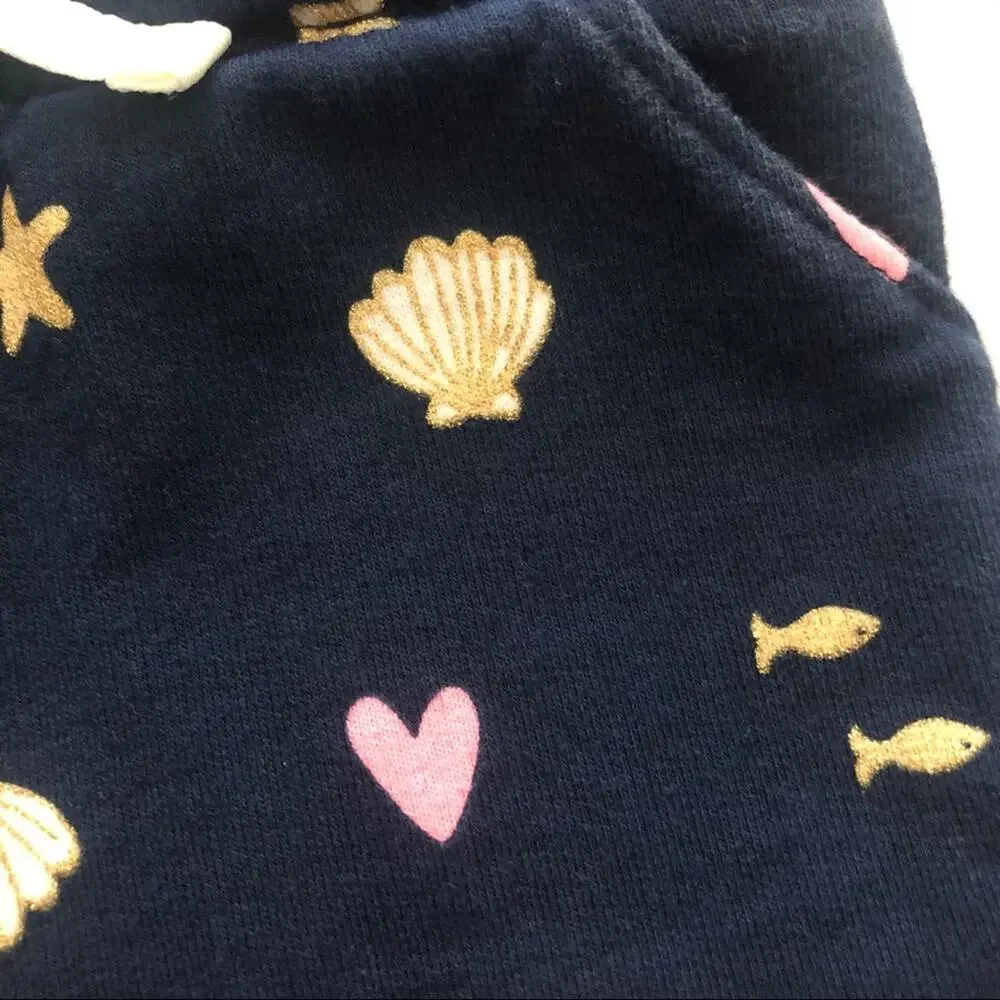 Carter’s shell and heart print sweatpants shirts pink gold navy blue